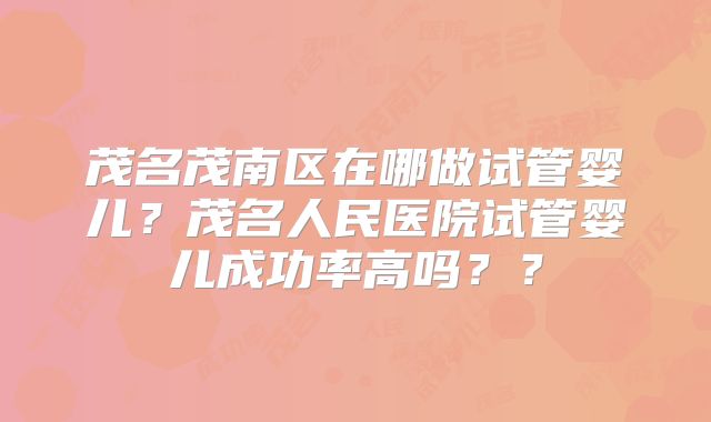 茂名茂南区在哪做试管婴儿？茂名人民医院试管婴儿成功率高吗？？