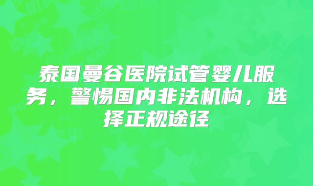 泰国曼谷医院试管婴儿服务，警惕国内非法机构，选择正规途径