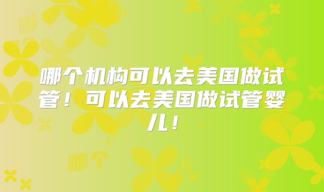 哪个机构可以去美国做试管！可以去美国做试管婴儿！