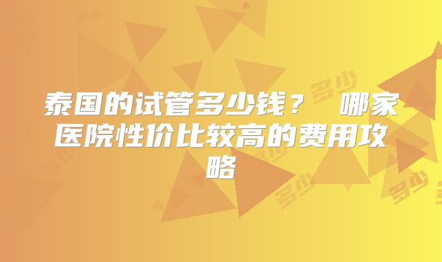 泰国的试管多少钱？ 哪家医院性价比较高的费用攻略
