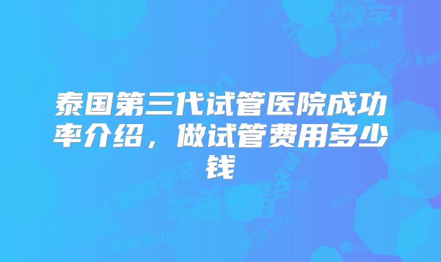 泰国第三代试管医院成功率介绍，做试管费用多少钱