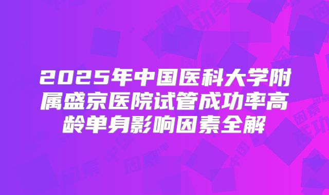 2025年中国医科大学附属盛京医院试管成功率高龄单身影响因素全解