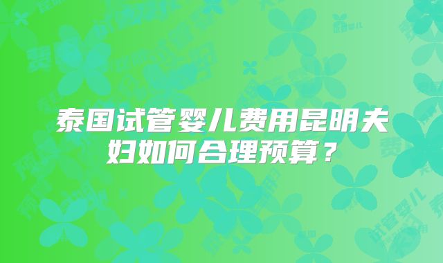 泰国试管婴儿费用昆明夫妇如何合理预算?