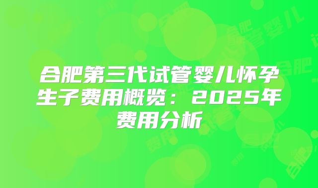 合肥第三代试管婴儿怀孕生子费用概览：2025年费用分析