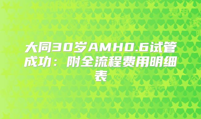 大同30岁AMH0.6试管成功:附全流程费用明细表