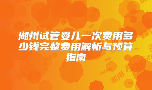 湖州试管婴儿一次费用多少钱完整费用解析与预算指南