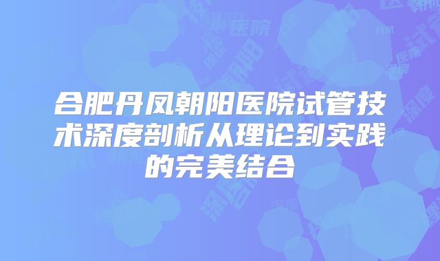 合肥丹凤朝阳医院试管技术深度剖析从理论到实践的完美结合