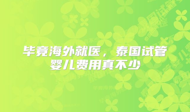 毕竟海外就医,泰国试管婴儿费用真不少