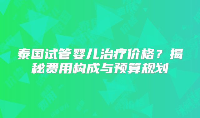 泰国试管婴儿治疗价格？揭秘费用构成与预算规划