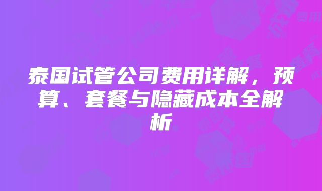泰国试管公司费用详解，预算、套餐与隐藏成本全解析