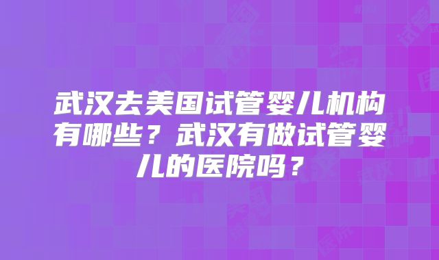 武汉去美国试管婴儿机构有哪些？武汉有做试管婴儿的医院吗？
