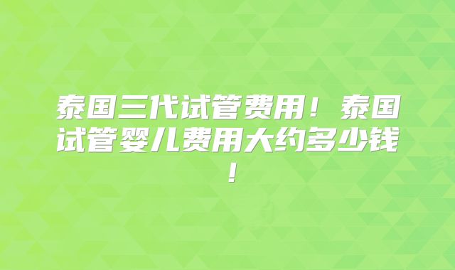 泰国三代试管费用！泰国试管婴儿费用大约多少钱！