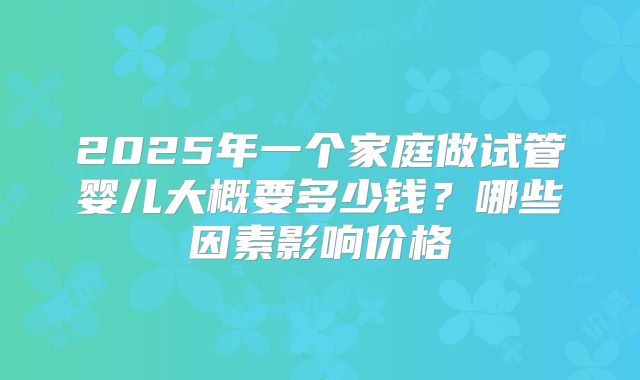 2025年一个家庭做试管婴儿大概要多少钱？哪些因素影响价格