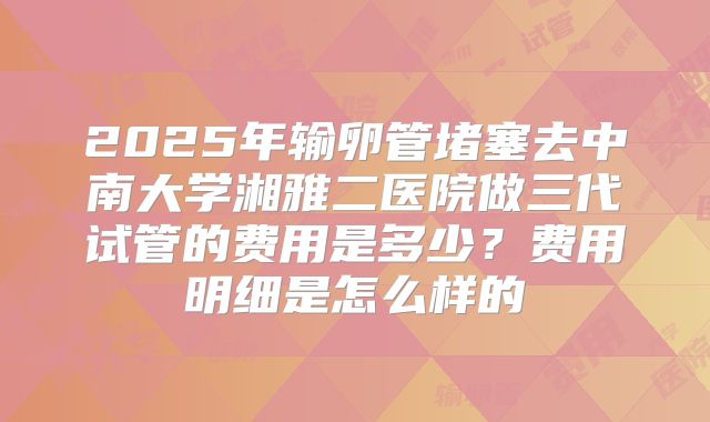 2025年输卵管堵塞去中南大学湘雅二医院做三代试管的费用是多少?费用明细是怎么样的
