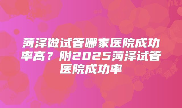 菏泽做试管哪家医院成功率高？附2025菏泽试管医院成功率