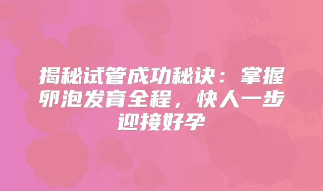 揭秘试管成功秘诀：掌握卵泡发育全程，快人一步迎接好孕