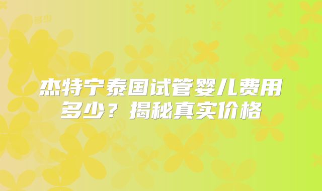 杰特宁泰国试管婴儿费用多少？揭秘真实价格