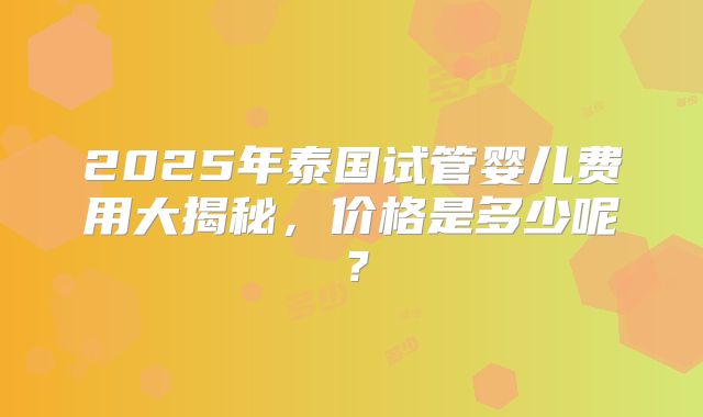 2025年泰国试管婴儿费用大揭秘，价格是多少呢？