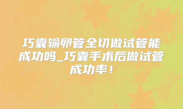 巧囊输卵管全切做试管能成功吗_巧囊手术后做试管成功率！
