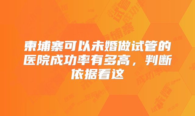 柬埔寨可以未婚做试管的医院成功率有多高，判断依据看这