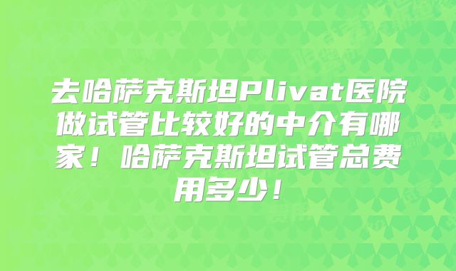 去哈萨克斯坦Plivat医院做试管比较好的中介有哪家！哈萨克斯坦试管总费用多少！