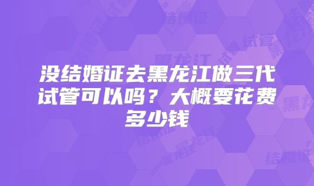 没结婚证去黑龙江做三代试管可以吗？大概要花费多少钱