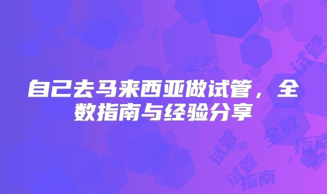 自己去马来西亚做试管,全数指南与经验分享