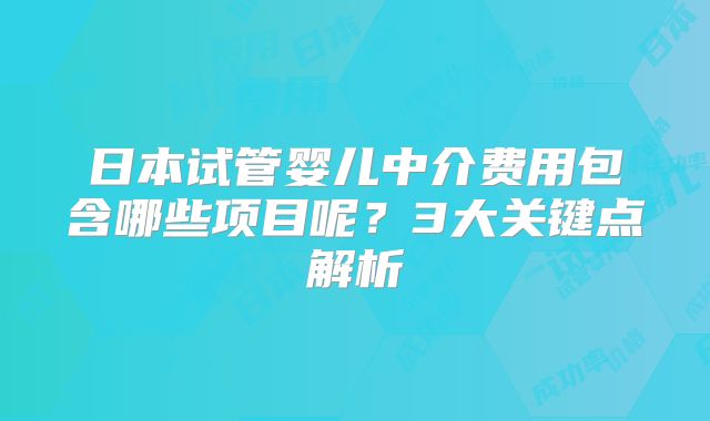日本试管婴儿中介费用包含哪些项目呢？3大关键点解析