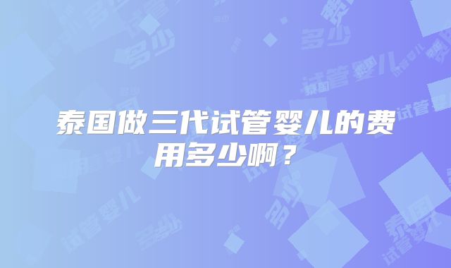 泰国做三代试管婴儿的费用多少啊？