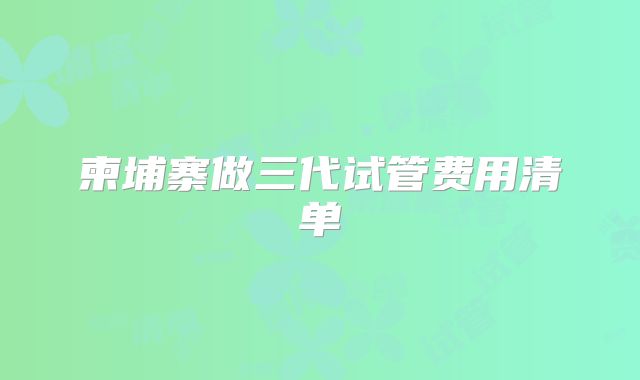 柬埔寨做三代试管费用清单