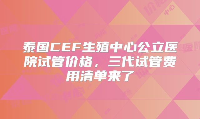 泰国CEF生殖中心公立医院试管价格，三代试管费用清单来了
