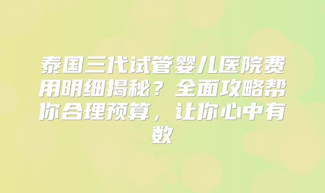 泰国三代试管婴儿医院费用明细揭秘？全面攻略帮你合理预算，让你心中有数