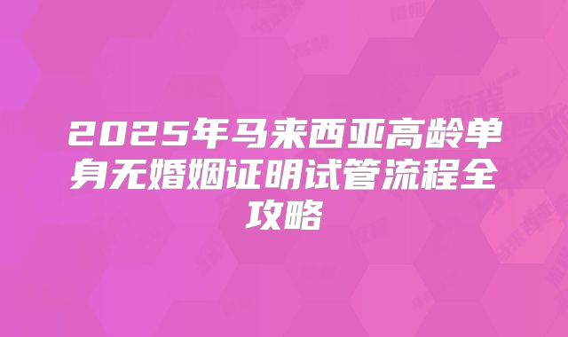 2025年马来西亚高龄单身无婚姻证明试管流程全攻略