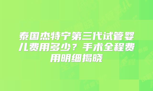 泰国杰特宁第三代试管婴儿费用多少？手术全程费用明细揭晓
