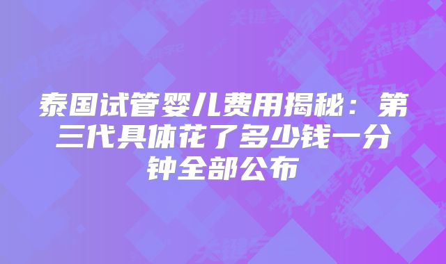 泰国试管婴儿费用揭秘：第三代具体花了多少钱一分钟全部公布