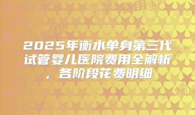 2025年衡水单身第三代试管婴儿医院费用全解析，各阶段花费明细