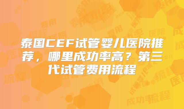 泰国CEF试管婴儿医院推荐，哪里成功率高？第三代试管费用流程