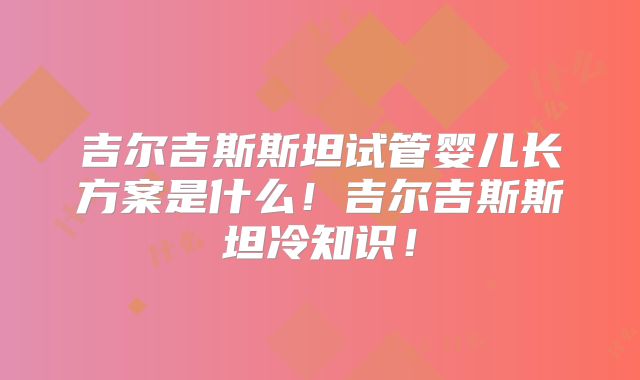 吉尔吉斯斯坦试管婴儿长方案是什么！吉尔吉斯斯坦冷知识！