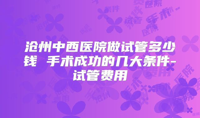 沧州中西医院做试管多少钱 手术成功的几大条件-试管费用