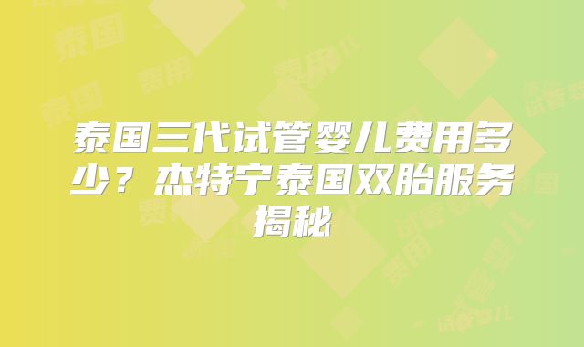 泰国三代试管婴儿费用多少？杰特宁泰国双胎服务揭秘