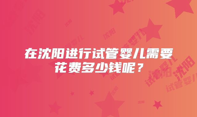 在沈阳进行试管婴儿需要花费多少钱呢？