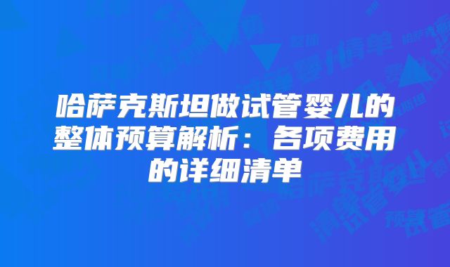 哈萨克斯坦做试管婴儿的整体预算解析：各项费用的详细清单