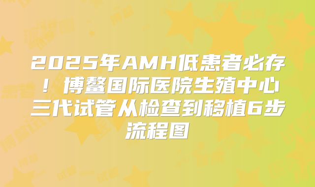 2025年AMH低患者必存！博鳌国际医院生殖中心三代试管从检查到移植6步流程图