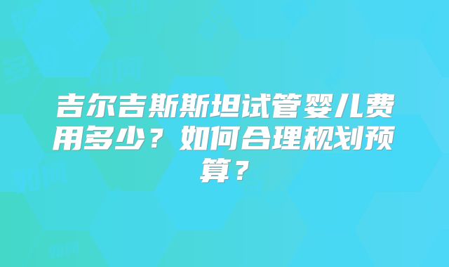 吉尔吉斯斯坦试管婴儿费用多少？如何合理规划预算？