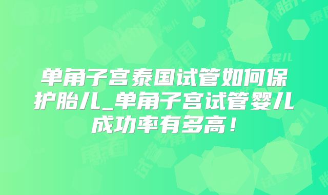 单角子宫泰国试管如何保护胎儿_单角子宫试管婴儿成功率有多高！