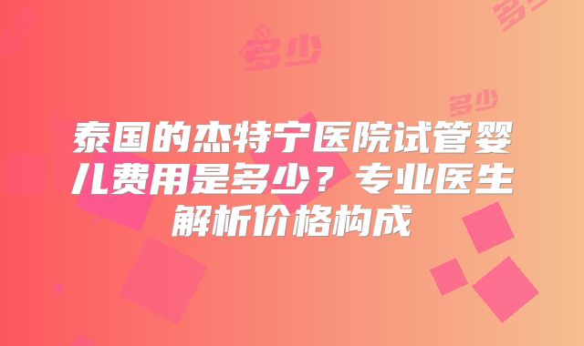泰国的杰特宁医院试管婴儿费用是多少？专业医生解析价格构成