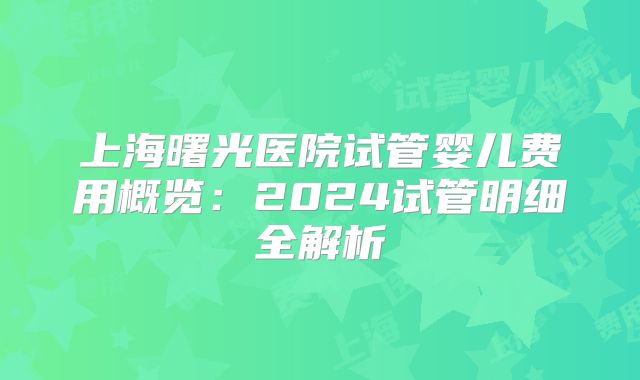 上海曙光医院试管婴儿费用概览：2024试管明细全解析