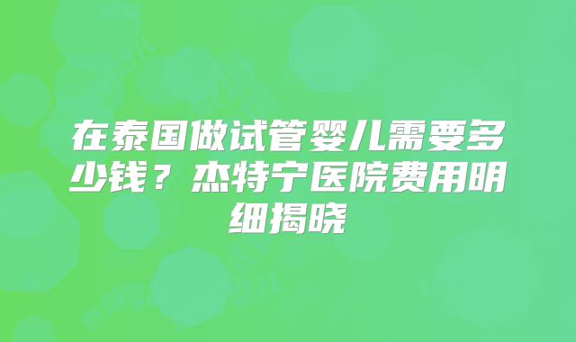 在泰国做试管婴儿需要多少钱？杰特宁医院费用明细揭晓
