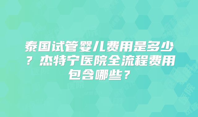 泰国试管婴儿费用是多少？杰特宁医院全流程费用包含哪些？