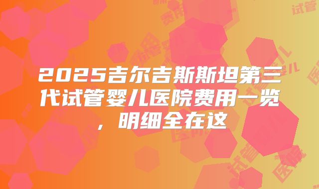 2025吉尔吉斯斯坦第三代试管婴儿医院费用一览，明细全在这